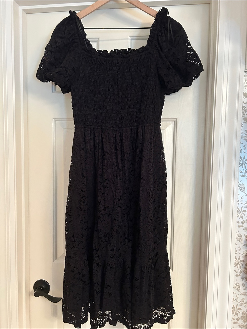 Lauren Conrad black law puff sleeve smocked bodice dress
